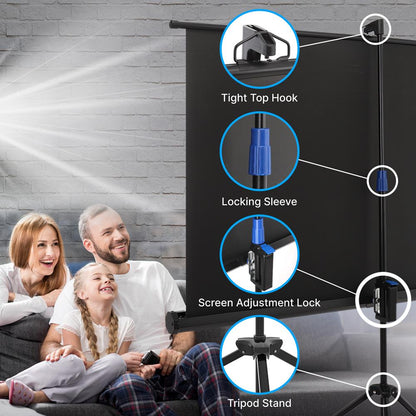 80 Portable Projector Screen Quick Setup White Matte Surface 16:9 Ratio