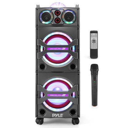 Portable Bluetooth PA Speaker 2000W DJ Lights Wireless Mic USB/SD Wheels
