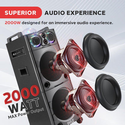 Portable Bluetooth PA Speaker 2000W DJ Lights Wireless Mic USB/SD Wheels