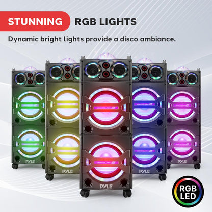 Portable Bluetooth PA Speaker 2000W DJ Lights Wireless Mic USB/SD Wheels