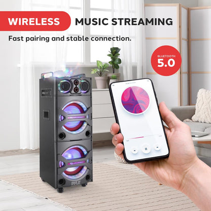 Portable Bluetooth PA Speaker 2000W DJ Lights Wireless Mic USB/SD Wheels