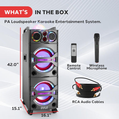 Portable Bluetooth PA Speaker 2000W DJ Lights Wireless Mic USB/SD Wheels