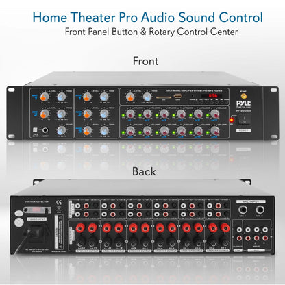 12-Channel Bluetooth Amplifier 6000W Multi-Zone Mixer with USB/SD/AUX