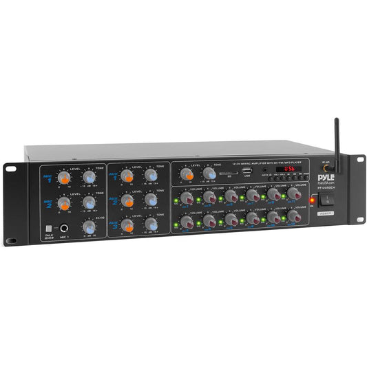 12-Channel Bluetooth Amplifier 6000W Multi-Zone Mixer with USB/SD/AUX