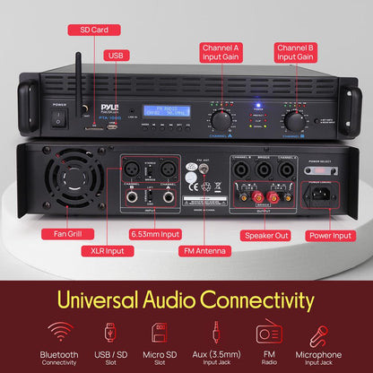 2000W Bluetooth Power Amplifier Bridgeable LCD Display Rack-Mountable