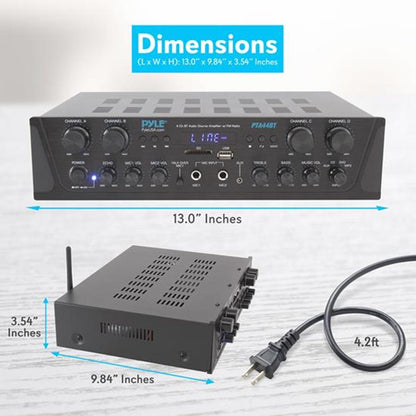 Amplificador Bluetooth de 4 canales y 500 W con transmisión inalámbrica USB/SD/AUX