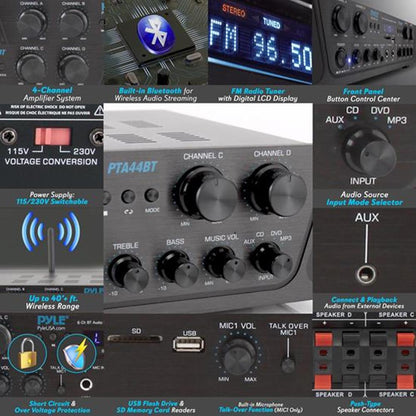 Amplificador Bluetooth de 4 canales y 500 W con transmisión inalámbrica USB/SD/AUX