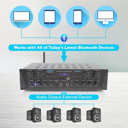 Amplificador Bluetooth de 4 canales y 500 W con transmisión inalámbrica USB/SD/AUX