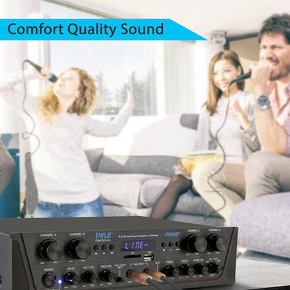 Amplificador Bluetooth de 4 canales y 500 W con transmisión inalámbrica USB/SD/AUX