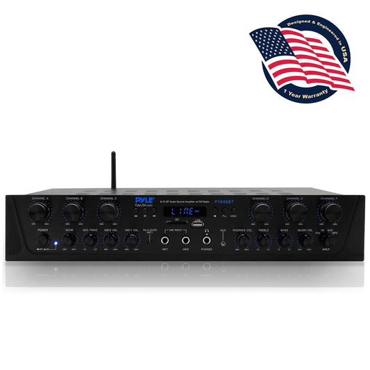 600W 6-Channel Bluetooth Amplifier - Wireless Streaming FM Radio