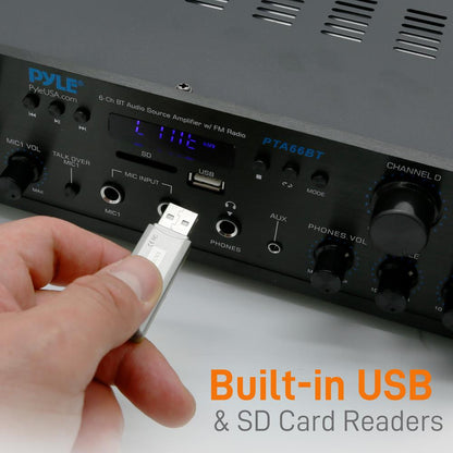 600W 6-Channel Bluetooth Amplifier - Wireless Streaming FM Radio
