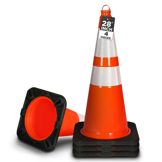 28 Traffic Cones 4-Pack High Visibility Reflective PVC Orange