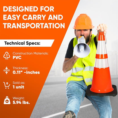 28 conos de tráfico, paquete de 4, PVC naranja reflectante de alta visibilidad
