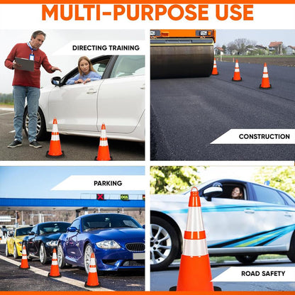 28 conos de tráfico, paquete de 4, PVC naranja reflectante de alta visibilidad