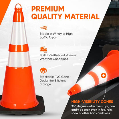 28 conos de tráfico, paquete de 4, PVC naranja reflectante de alta visibilidad