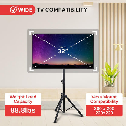 Trípode portátil para TV, de altura ajustable, aleación de acero, 32 máx.